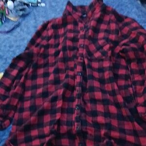 Fashion Nova Red and Black Plaid Button Down Shirt